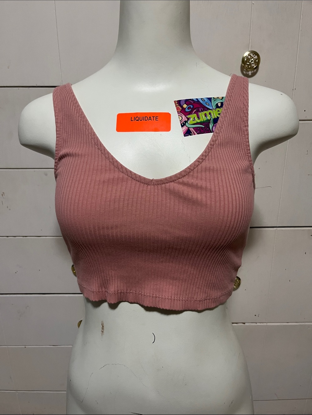 Na-Kd Ribbed Scoop Crop Tank Top in Mauve Pink